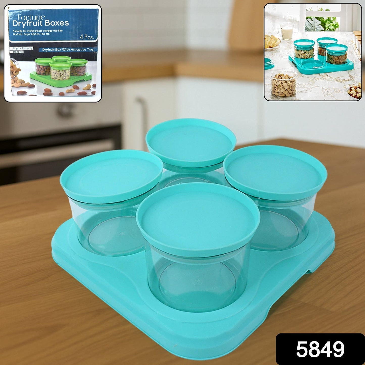 Airtight Container Jar 4 Pc Set with Tray for Kitchen signaturekarts