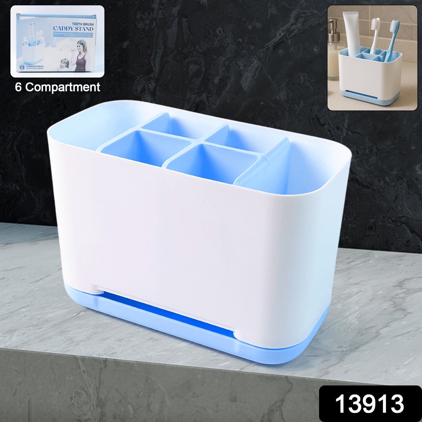 6 Compartment Multi Purpose Organizer Toothbrush Holder Stand Plastic Caddy (1 Pc) Signaturekarts