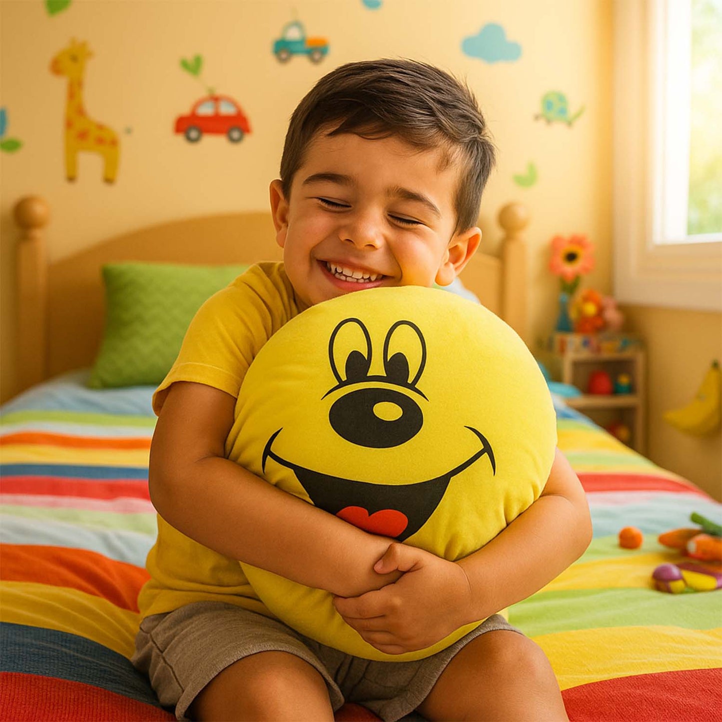 Cute Round Smiley Face Soft Pillow Cushion (30 x 30 Cm / 1 Pc) signaturekarts