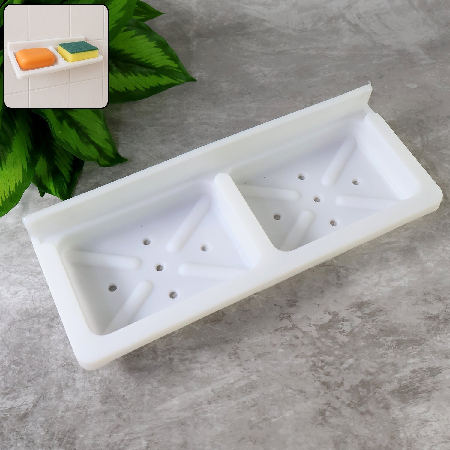 Wall Mounted Double Compartment Soap & Sponge Holder (1 Pc) signaturekarts