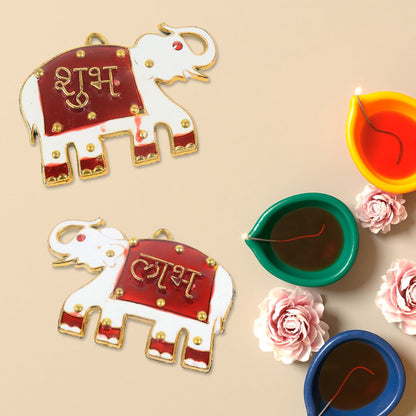Shubh Labh Elephant Decorative Wall Hangings (2 Pc) signaturekarts