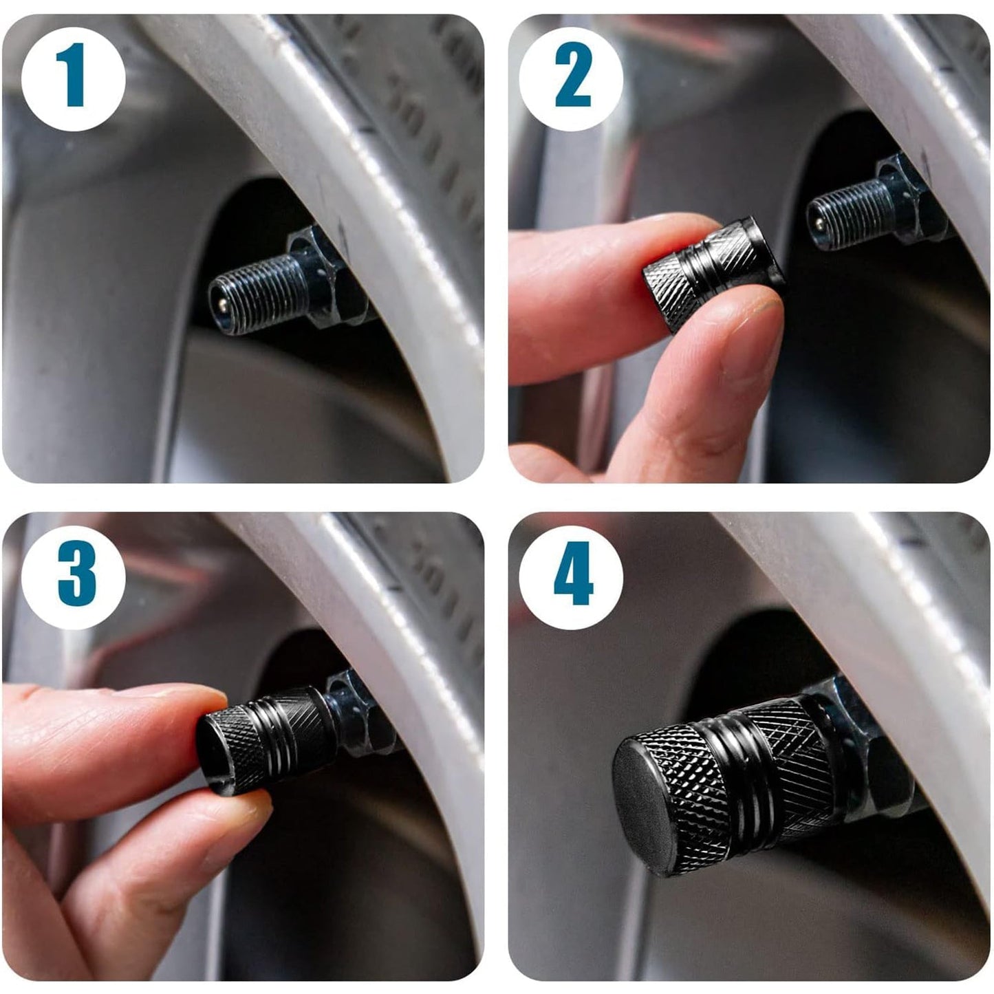 Tire Valve Stem Caps Fit 4pcs Silver Signature kart