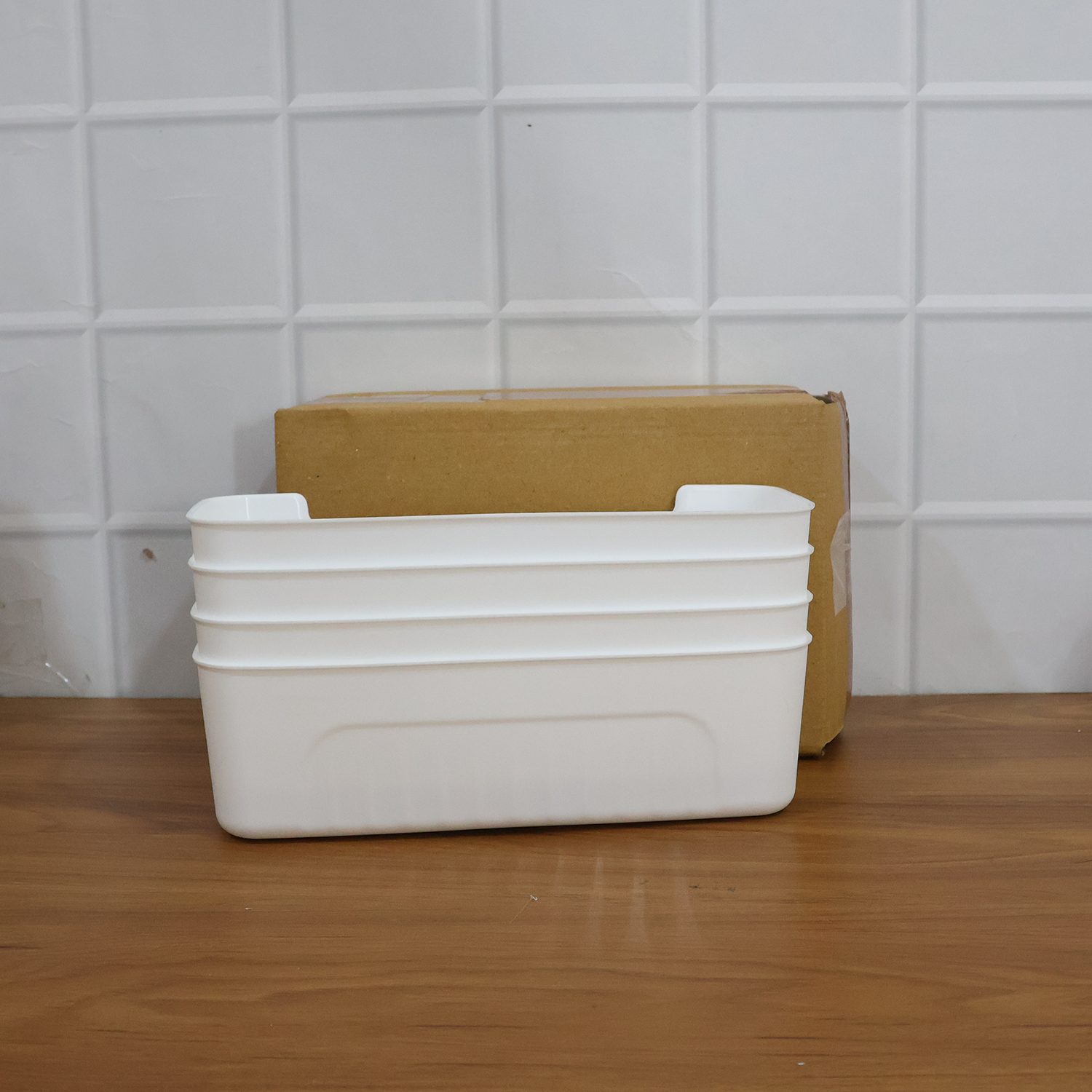 White Plastic Storage Basket Tray Set (4 Pcs) The Morsignaturekarts
