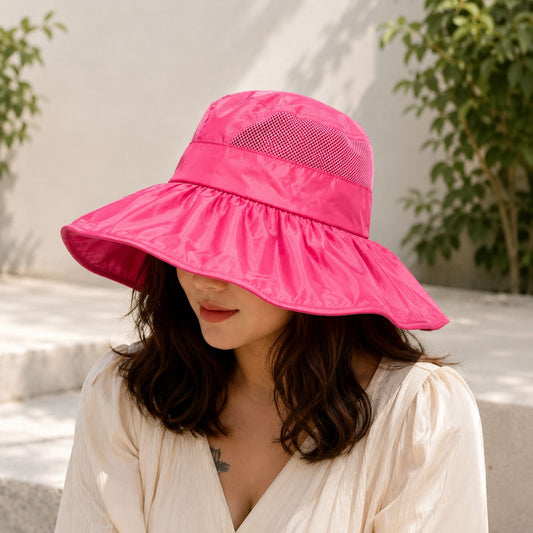 Women’s Wide Brim Sun Protection Hat with Open Top & Mesh Design (Random Color 1 PC) - signaturekarts.com