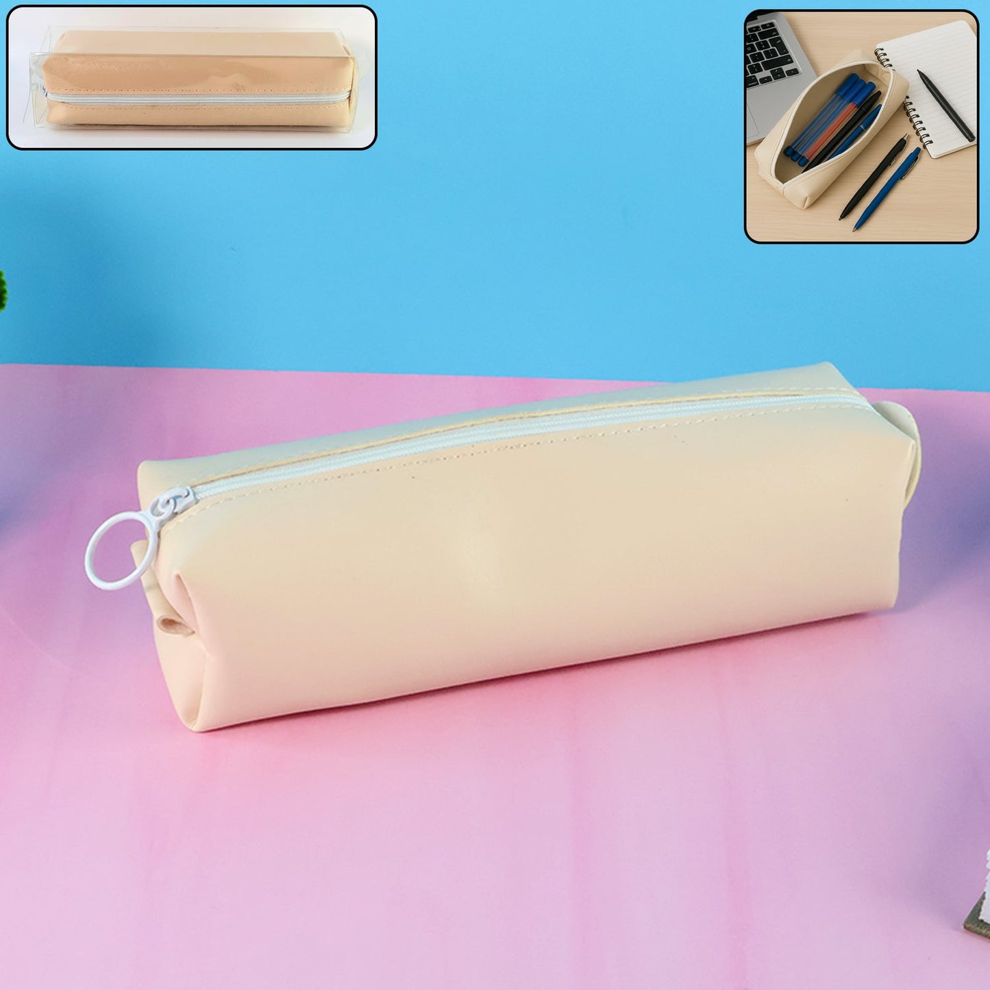 Slim PU Leather Pencil Pouch - (1 Pc) signaturekarts
